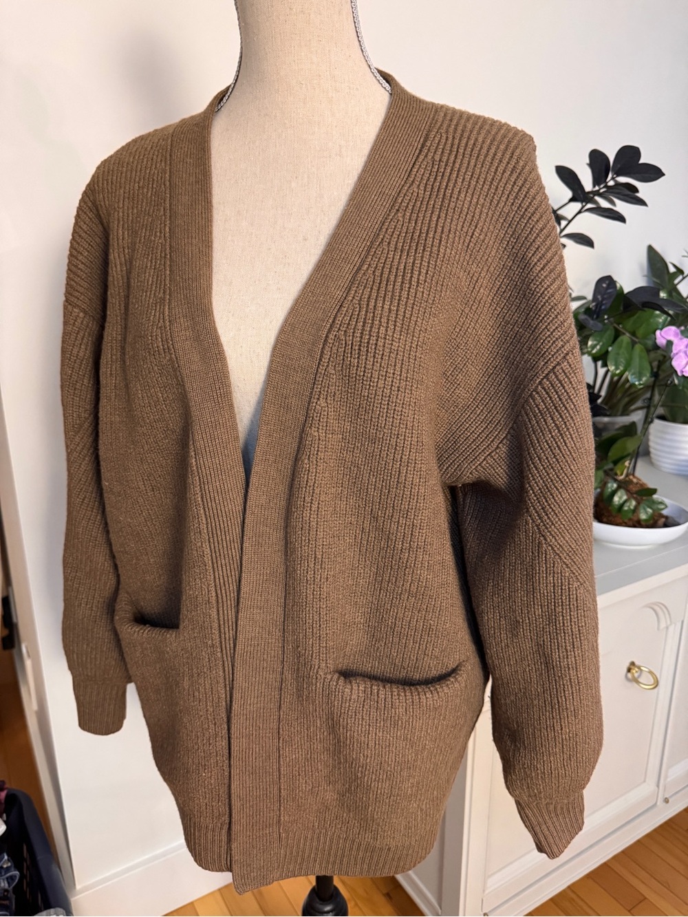 Wilfred 100% merino wool Brown Ribbed Open-Front Cardigan Grampacore